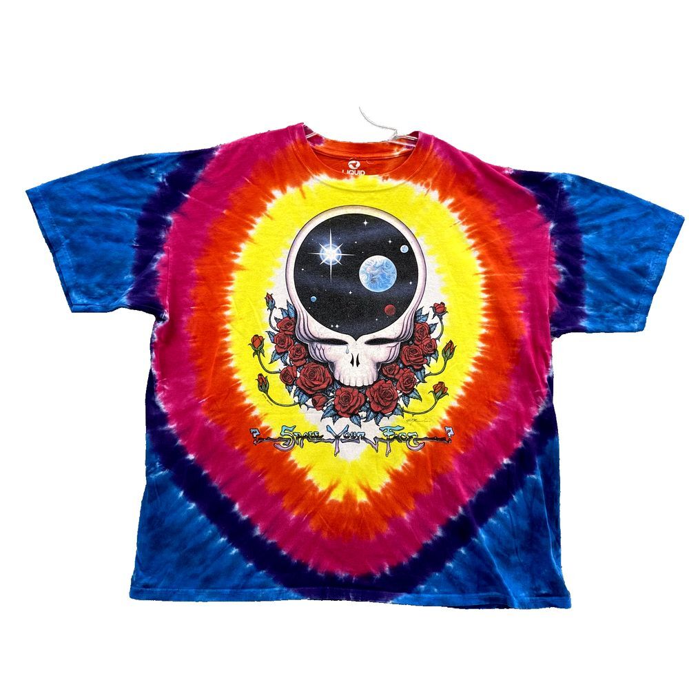 VTG Liquid Blue Grateful Dead Tee Men's XXL Tie Dye Skull Space 60's Rock Skater